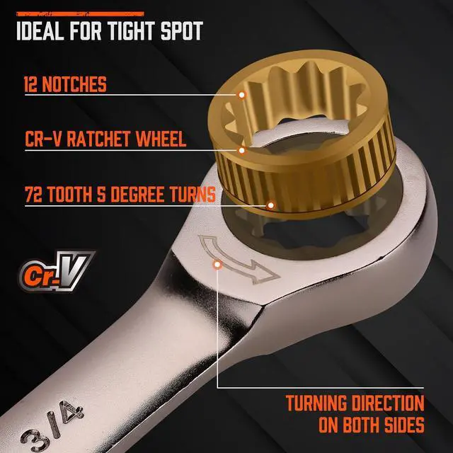Alt view image 3 of 7 - 24-Piece Ratcheting Wrench Set | Metric and SAE | Ratchet Combination Wrenches Set with Organizer | 72-Teeth | Chrome Vanadium Steel | 8-19 mm & 1/4 to 7/8