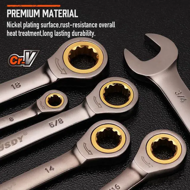 Alt view image 5 of 7 - 24-Piece Ratcheting Wrench Set | Metric and SAE | Ratchet Combination Wrenches Set with Organizer | 72-Teeth | Chrome Vanadium Steel | 8-19 mm & 1/4 to 7/8
