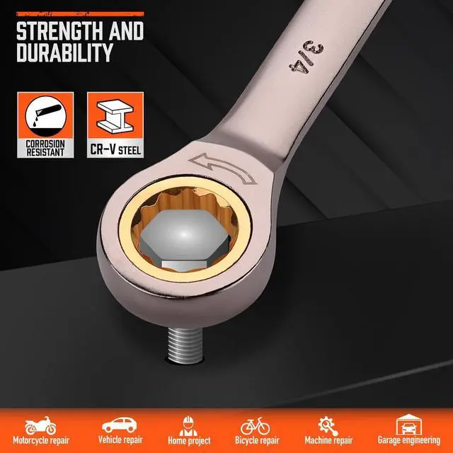 Alt view image 4 of 7 - 24-Piece Ratcheting Wrench Set | Metric and SAE | Ratchet Combination Wrenches Set with Organizer | 72-Teeth | Chrome Vanadium Steel | 8-19 mm & 1/4 to 7/8