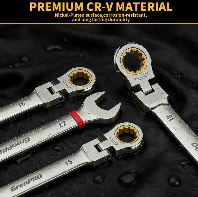 Alt view image 4 of 5 - 23PCS Flex-Head Ratcheting Wrench Set, Combination Ratchet Wrenches Set Metric and Standard & SAE with Organizer Box, 6-18mm & 1/4" to 3/4" with Color Ring, Nickel Plating Socket Mechanic Tool