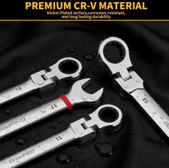 Alt view image 4 of 4 - 23PCS Flex-Head Ratcheting Wrench Set, Combination Ratchet Wrenches Set Metric and Standard & SAE with Organizer Box, 6-18mm & 1/4" to 3/4" with Color Ring, CRV Socket Mechanic Tools Sets