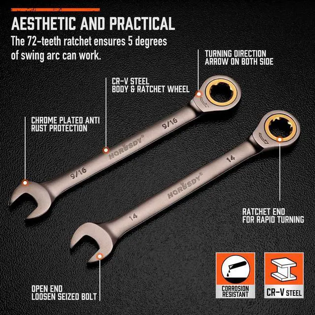 Alt view image 6 of 7 - 24-Piece Ratcheting Wrench Set | Metric and SAE | Ratchet Combination Wrenches Set with Organizer | 72-Teeth | Chrome Vanadium Steel | 8-19 mm & 1/4 to 7/8