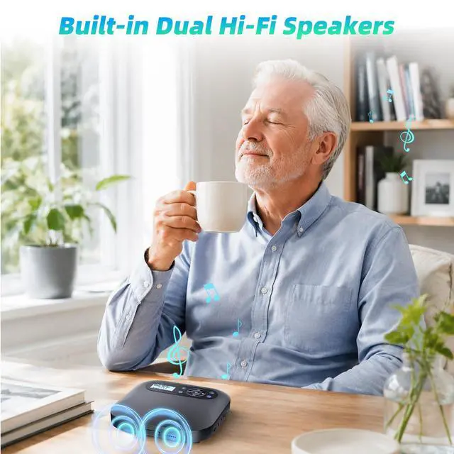 Alt view image 4 of 7 - Portable CD Player with Bluetooth, Discman Player with Dual Speakers, FM Transmitter, Rechargeable Battery, AUX and Headphones, AntiSkip for Car, LCD Backlight for Home Upgraded