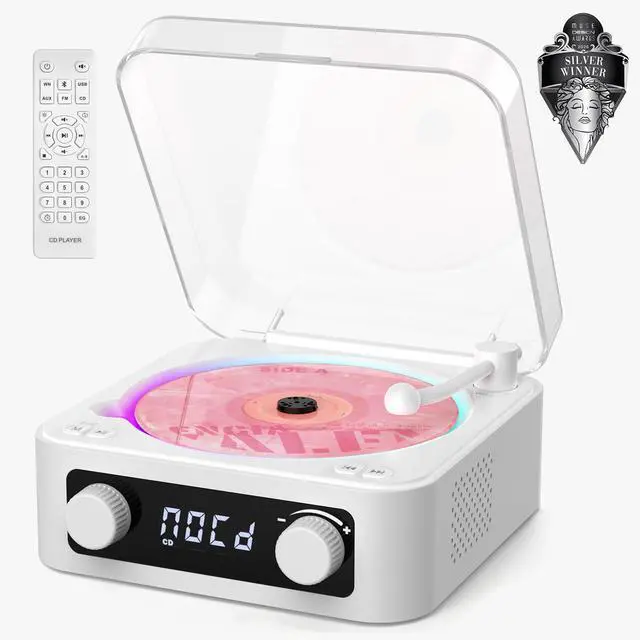 Main image of CD Player with Built-in Speakers Portable Bluetooth Input&Output Desktop CD Players for Home with Screen Display, Ambient Lighting, FM Radio, White Noise Mode, Remote Control, USB Type-c (White)