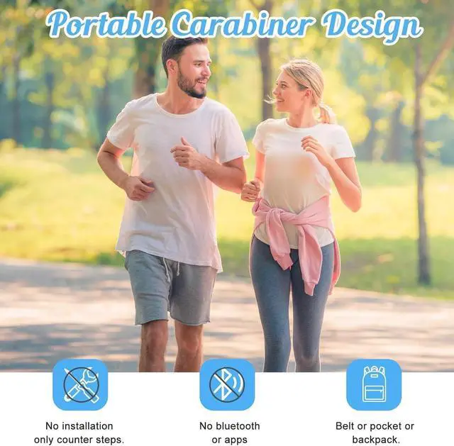 Alt view image 2 of 7 - Simple Pedometer for Walking, Accurate Step Tracker with Carabiner, 3D Step Counter for Men Seniors