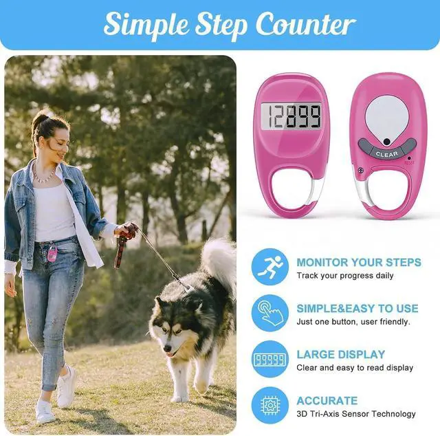 Alt view image 3 of 7 - Simple Pedometer for Walking, Accurate Step Tracker with Carabiner, 3D Step Counter for Men Seniors