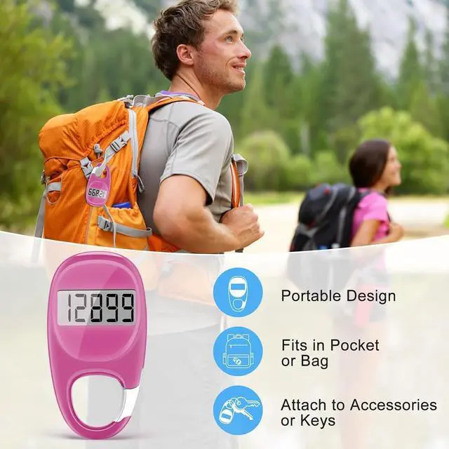 Alt view image 4 of 7 - Simple Pedometer for Walking, Accurate Step Tracker with Carabiner, 3D Step Counter for Men Seniors