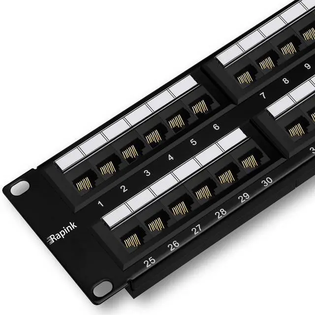 Main image of Patch Panel 48 Port Cat6 10G Support, Network Patch Panel UTP 19-Inch, Wallmount or Rackmount 1U Ethernet Patch Panel Punch Down Block for Cat6, Cat5e, Cat5 Cabling