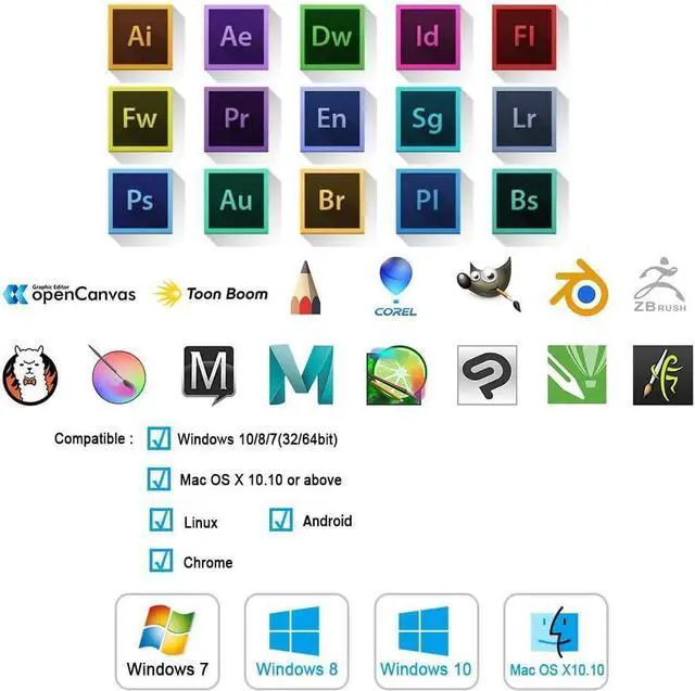 Alt view image 2 of 7 - UGEE Drawing Tablet Graphics, M708 V2 Upgrade PC&Computer&Android Device,10x6 Inch Ultra Thin Large Graphic for PC, Pad with 8 Hot Keys Upgrade 16384 Level Battery-Free Stylus for Unleash Creativity