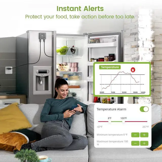Alt view image 7 of 7 - WiFi Refrigerator Thermometer with Freezer Alarm, Digital Fridge Temperature Sensor, Email & App Alert, 2-Year Data Export, Remote App Monitor for Kitchen, Fish Tank