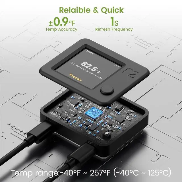 Alt view image 3 of 7 - WiFi Refrigerator Thermometer with Freezer Alarm, Digital Fridge Temperature Sensor, Email & App Alert, 2-Year Data Export, Remote App Monitor for Kitchen, Fish Tank