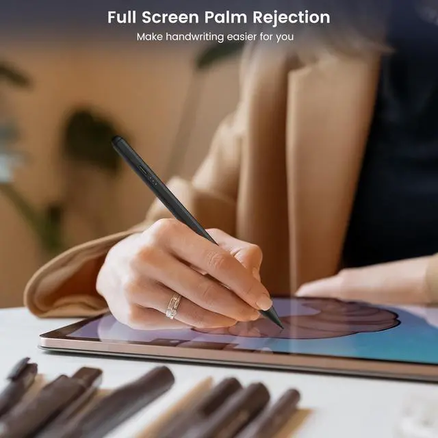 Alt view image 6 of 7 - Stylus Pen for iPad, Dual-Tip 13 mins Fast Charge Pencil for Apple, Palm Rejection, Tilt Sensitivity, Compatible w/iPad 6/7/8/9/10, Pro 11/12.9in/M4, Air 3/4/5/M2, Mini 5/6 - Black
