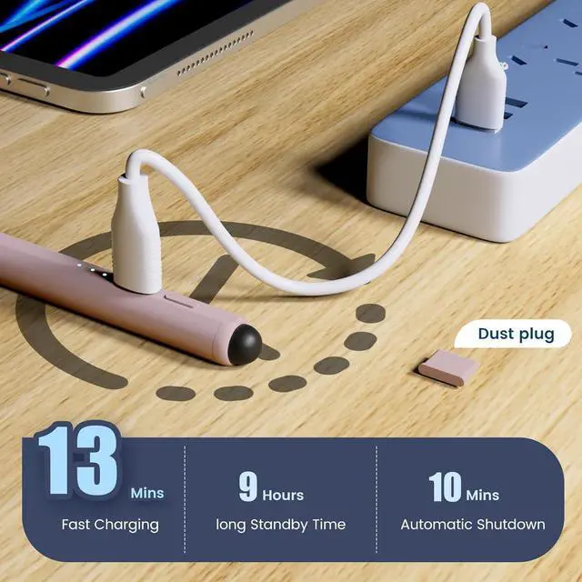 Alt view image 5 of 7 - Stylus Pen for iPad, Dual-Tip 13 mins Fast Charge Pencil for Apple, Palm Rejection, Tilt Sensitivity, Compatible w/iPad 6/7/8/9/10, Pro 11/12.9in/M4, Air 3/4/5/M2, Mini 5/6 - Pink