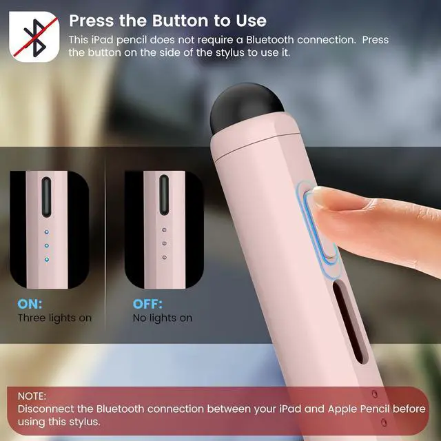 Alt view image 3 of 7 - Stylus Pen for iPad, Dual-Tip 13 mins Fast Charge Pencil for Apple, Palm Rejection, Tilt Sensitivity, Compatible w/iPad 6/7/8/9/10, Pro 11/12.9in/M4, Air 3/4/5/M2, Mini 5/6 - Pink