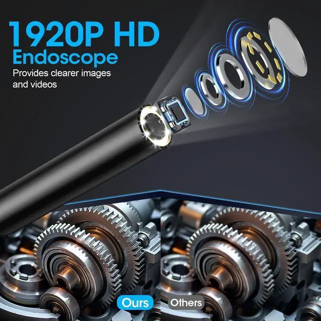Alt view image 3 of 7 - Endoscope with Light, 1920P HD Borescope with 8 Adjustable LED Lights, Semi-Rigid Snake Camera, IP67 Waterproof Inspection Tool for iPhone & Android - 16.4FT-Single Lens (Red)