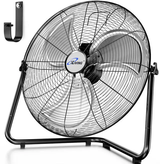 Main image of 20 Inch Heavy Duty Floor & Wall Mount Fan - 5750 CFM High Velocity, 120-Watt, 3-Speed, Industrial Cooling for Garage, Workshop, Office, Home - UL Listed, Black