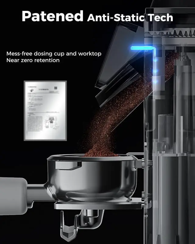 Alt view image 5 of 7 - G1 Conical Burr Coffee Grinder, 48 Grind Settings, Ivory | Stainless Steel Anti-static Burr Mill, Precision Electric Timer and LED Touchscreen for Espresso/Drip/Cold Brew/French Press