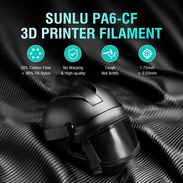 Alt view image 2 of 7 - SUNLU PA6-CF20 Carbon Fiber Nylon 3D Printing Filament 1.75mm, 1KG, Black | 20% Carbon Fiber Reinforced, Heat Resistant up to 209°C, Stiff & Strong & Heat Resistant PA6 CF Filament