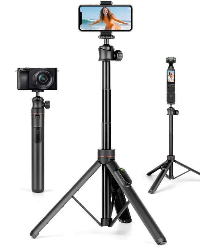 Main image of Tripod for iPhone & Camera, 64" Selfie Stick with 360° Ball Head Remote & Phone Holder, Extendable Portable Phone Tripod Stand for Travel Vlog Compatible with Canon Sony DLSR DJI