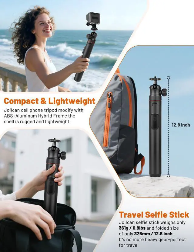 Alt view image 7 of 7 - Tripod for iPhone & Camera, 64" Selfie Stick with 360° Ball Head Remote & Phone Holder, Extendable Portable Phone Tripod Stand for Travel Vlog Compatible with Canon Sony DLSR DJI