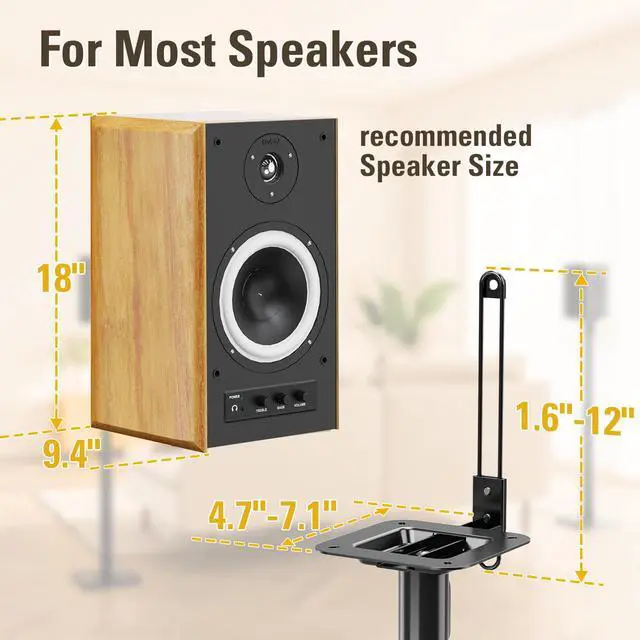 Alt view image 3 of 7 - Height Adjustable Speaker Stands for Bookshelf Speakers | Universal Fit, 11 lbs Capacity, Set of 2 for Bose Polk JBL Sony Yamaha - 42" Max Height