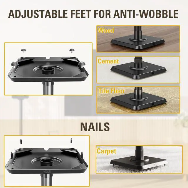Alt view image 5 of 7 - Height Adjustable Speaker Stands for Bookshelf Speakers | Universal Fit, 11 lbs Capacity, Set of 2 for Bose Polk JBL Sony Yamaha - 42" Max Height