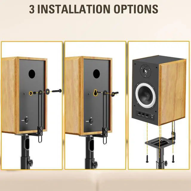 Alt view image 6 of 7 - Height Adjustable Speaker Stands for Bookshelf Speakers | Universal Fit, 11 lbs Capacity, Set of 2 for Bose Polk JBL Sony Yamaha - 42" Max Height