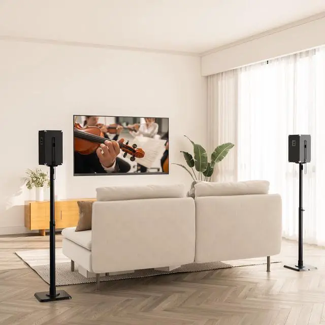 Alt view image 7 of 7 - Height Adjustable Speaker Stands for Bookshelf Speakers | Universal Fit, 11 lbs Capacity, Set of 2 for Bose Polk JBL Sony Yamaha - 42" Max Height