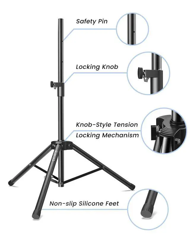 Alt view image 4 of 7 - Speaker Stand Adjustable Height 36"-47", Heavy Duty Carbon Steel Karaoke Machine Stands with Dual Tension Knobs, Portable Tripod Speaker Mount for PA DJ System & Party, 35mm Insert, 66lbs Load