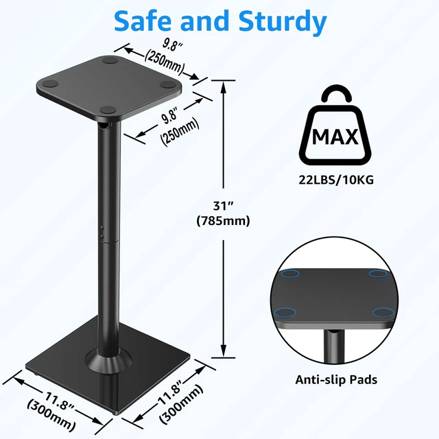 Alt view image 3 of 7 - Universal Speaker Stands Pair for Surround Sound Home Theater, 31" Height Floor Speaker Stands Max 22LBS, Bookshelf Studio Satellite Speakers Fit Klipsch Polk Yamaha, Non Slip Pad Easy Install