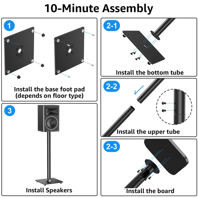 Alt view image 6 of 7 - Universal Speaker Stands Pair for Surround Sound Home Theater, 31" Height Floor Speaker Stands Max 22LBS, Bookshelf Studio Satellite Speakers Fit Klipsch Polk Yamaha, Non Slip Pad Easy Install