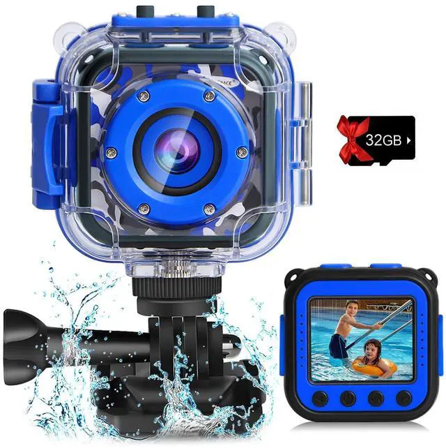 Main image of Pool Toy & Kids Underwater Camera - IP68 Waterproof Action Camera for Boys Ages 3-12, 1080P Video, 32GB Card, Mount for Bike & More, Birthday Gift for Diving, Swimming, Riding, Snorkeling