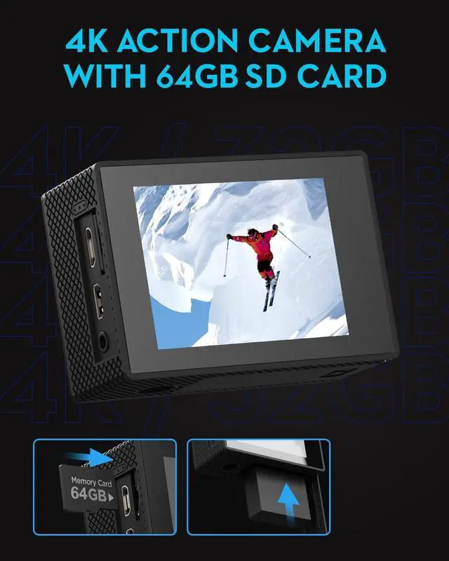 Alt view image 3 of 6 - Action Camera 4K30fps with 64G SD Card,HD Waterproof Camera 131ft Underwater Cameras 20MP Pre-recording WiFi Camera 170° Remote Control Sports Cameras with 2 Batteries Helmet Mount Accessories Kits