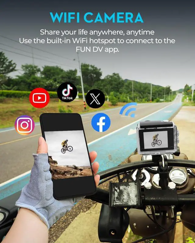 Alt view image 6 of 6 - Action Camera 4K30fps with 64G SD Card,HD Waterproof Camera 131ft Underwater Cameras 20MP Pre-recording WiFi Camera 170° Remote Control Sports Cameras with 2 Batteries Helmet Mount Accessories Kits