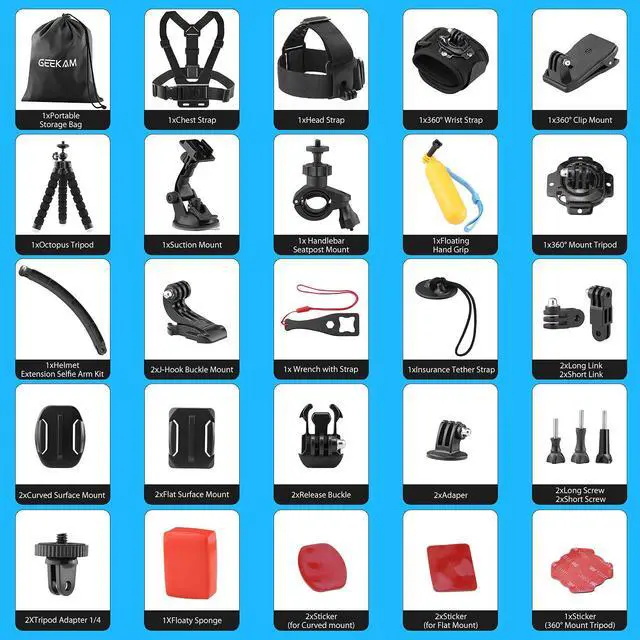 Alt view image 7 of 7 - Action Camera Accessories Kit - Compatible for GoPro, AKASO, Campark, Crosstour, APEMAN, COOAU, Apexcam, SJCAM, SJ4000 and Waterproof Underwater Sports Camera