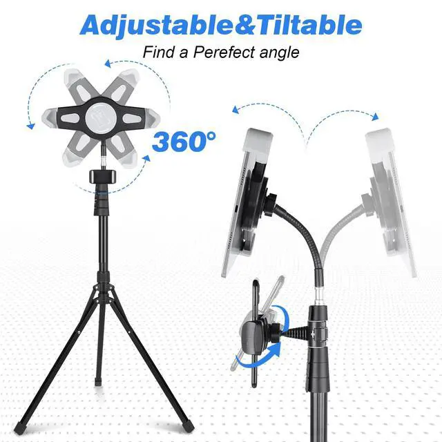 Alt view image 4 of 7 - 67-in iPad Tripod Stand, 360 Rotating Tablet Mount & Phone Holder, Compatible with 9.9-15.7 Inches Tablets