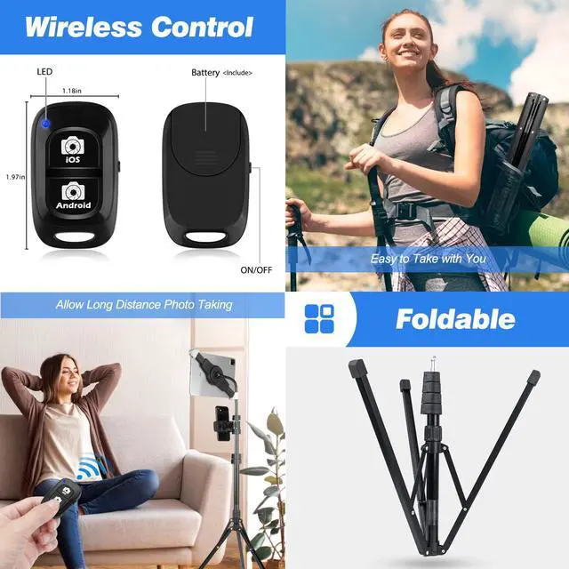 Alt view image 6 of 7 - 67-in iPad Tripod Stand, 360 Rotating Tablet Mount & Phone Holder, Compatible with 9.9-15.7 Inches Tablets