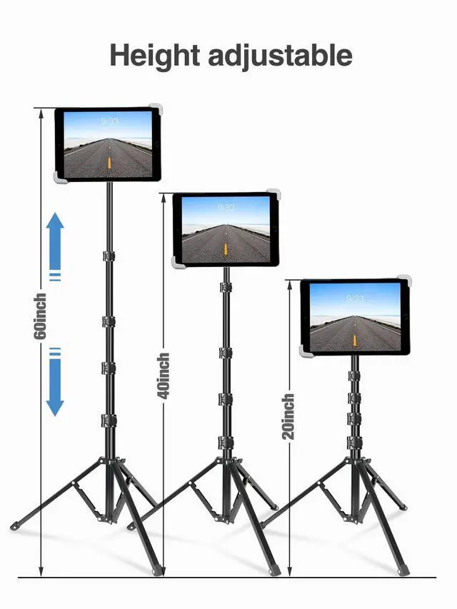 Alt view image 4 of 7 - iPad Tripod Stand, Aluminum Alloy iPad Stand, 360 Rotation Adjustable Height iPad Stand Holder for Floor, Universal Compatible with All 7.9-11 Inch Tablet