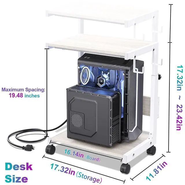 Alt view image 2 of 7 - Computer Tower Stand with Charge Station and USB Charging Port - Height Adjustable PC Tower Stand, Under Desk CPU Holder Cart with Locking Caster Wheels for Fits Most PC