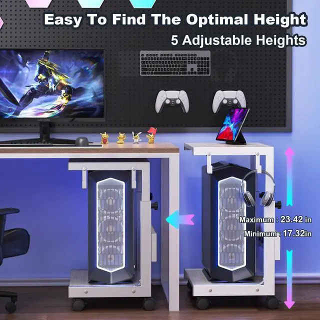 Alt view image 4 of 7 - Computer Tower Stand with Charge Station and USB Charging Port - Height Adjustable PC Tower Stand, Under Desk CPU Holder Cart with Locking Caster Wheels for Fits Most PC