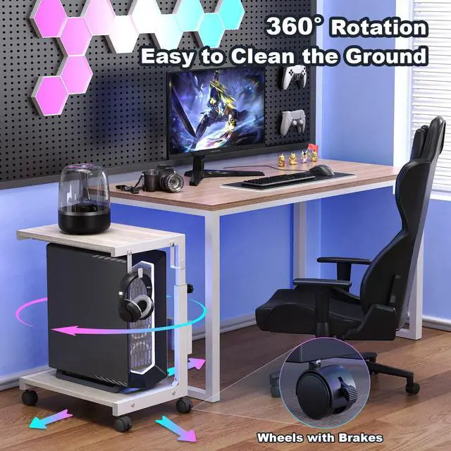 Alt view image 5 of 7 - Computer Tower Stand with Charge Station and USB Charging Port - Height Adjustable PC Tower Stand, Under Desk CPU Holder Cart with Locking Caster Wheels for Fits Most PC