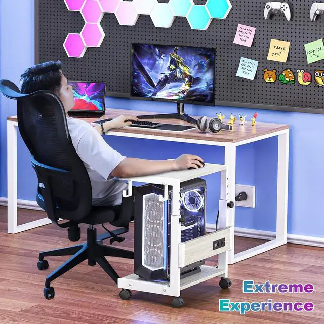 Alt view image 7 of 7 - Computer Tower Stand with Charge Station and USB Charging Port - Height Adjustable PC Tower Stand, Under Desk CPU Holder Cart with Locking Caster Wheels for Fits Most PC