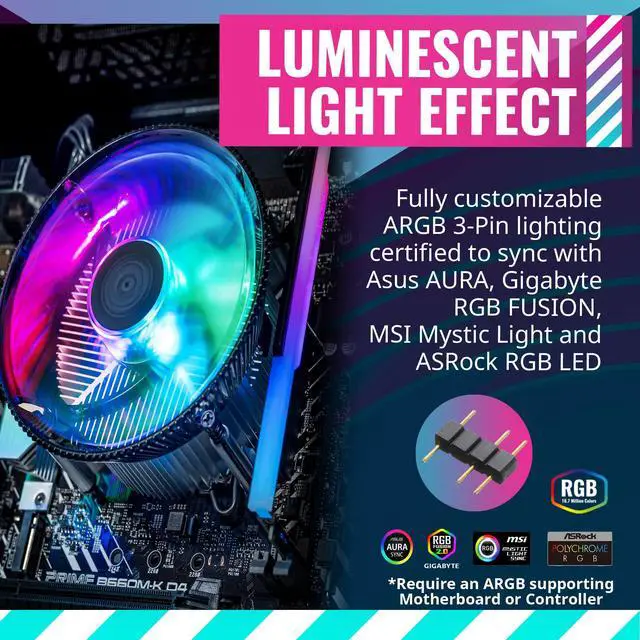 Alt view image 3 of 7 - i70C ARGB Low Profile CPU Air Cooler for Intel LGA 1700/1851 Only 120mm PWM ARGB Fan, 95W TDP, Copper Core Base, Black Aluminum Heatsink