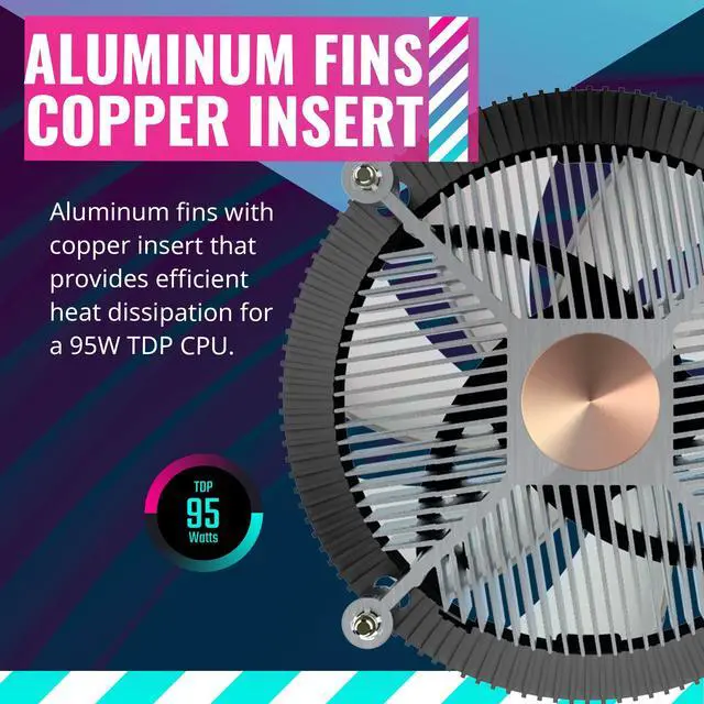 Alt view image 5 of 7 - i70C ARGB Low Profile CPU Air Cooler for Intel LGA 1700/1851 Only 120mm PWM ARGB Fan, 95W TDP, Copper Core Base, Black Aluminum Heatsink
