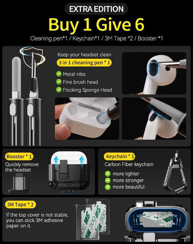 Alt view image 7 of 7 - Compatible with AirPods 4 Case (Balck)