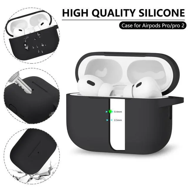Alt view image 4 of 7 - for AirPods Pro Case Cover with Cleaner Kit,Soft Silicone Protective Cover for Apple AirPod Pro 2nd/1st Generation Case for Women Men,AirPods Pro 2/Pro Case Accessories with Keychain-Black
