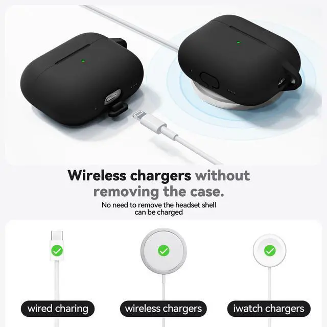 Alt view image 5 of 7 - for AirPods Pro Case Cover with Cleaner Kit,Soft Silicone Protective Cover for Apple AirPod Pro 2nd/1st Generation Case for Women Men,AirPods Pro 2/Pro Case Accessories with Keychain-Black