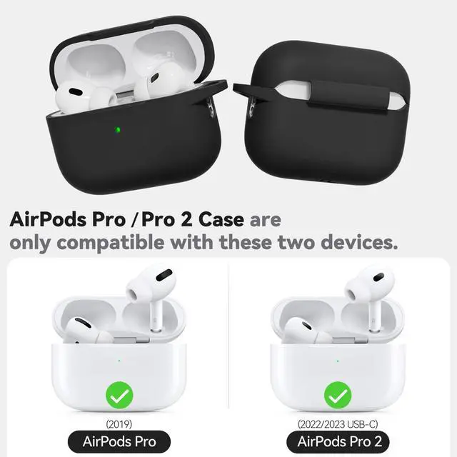 Alt view image 7 of 7 - for AirPods Pro Case Cover with Cleaner Kit,Soft Silicone Protective Cover for Apple AirPod Pro 2nd/1st Generation Case for Women Men,AirPods Pro 2/Pro Case Accessories with Keychain-Black