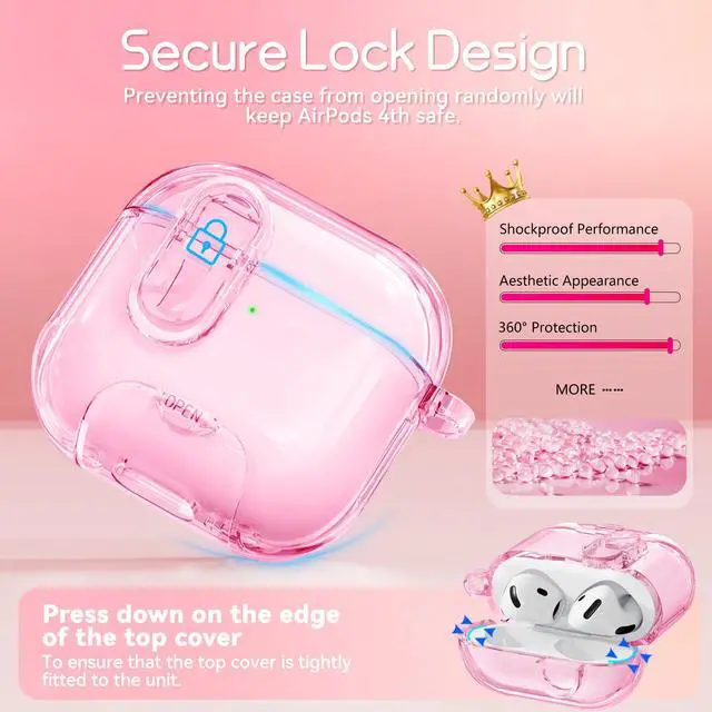 Alt view image 7 of 7 - for AirPods 4 Case 2024 with Safety Lock,Clear Pink