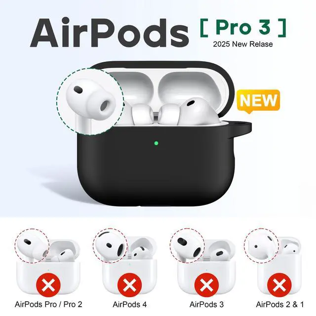 Alt view image 2 of 7 - for AirPods Pro 3 Case Soft Silicone Protective Cover, Black